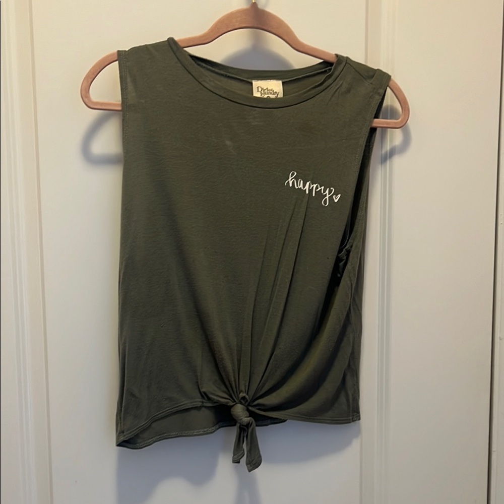 Dirty Laundry Green Sleeveless Muscle Tee with Tie Front